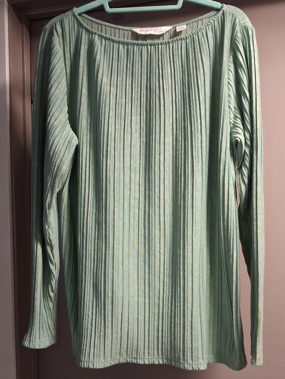 Mint Green Pleated Long-Sleeve Women’s Top